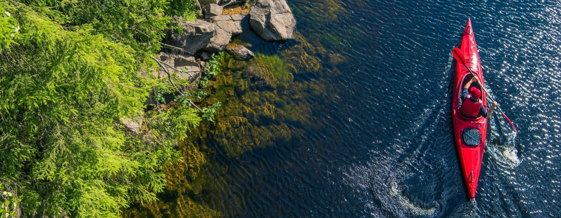 a man kayaking in a body of water